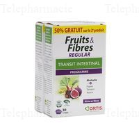 ORTIS Fruits et fibres Regular Transit intestinal 30 comprim&eacute;s Promo 50% offert sur le 2&egrave; produit