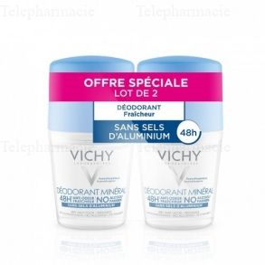 VICHY D&eacute;odorant min&eacute;ral 48h sans alcool roll-on lot de 2 x 50 ml