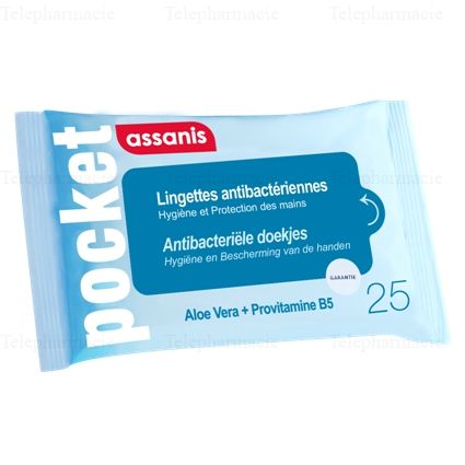 ASSANIS Pocket, lingettes antibact&eacute;riennes douceur mains & surfaces