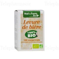 NAT & FORM Levure de bi&egrave;re bio pot 100 comprim&eacute;s.