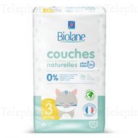 BIOLANE Couches naturelles z&eacute;ro fuites 12h Taille 3 paquet de 52 couches