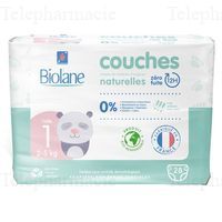 BIOLANE Couches naturelles z&eacute;ro fuites 12h Taille 1 paquet de 28 couches