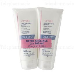 DUCRAY Ictyane cr&egrave;me &eacute;molliente nutritive Lot de 2 tubes 200ml