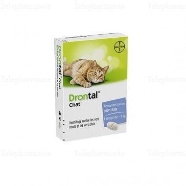 DRONTAL chat Vermifuge contre les vers ronds et les vers plats 4 comprim&eacute;s