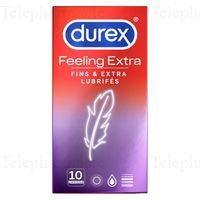 DUREX Feeling Extra - Pr&eacute;servatifs Fins Et Extra Lubrifi&eacute;s 10 Pr&eacute;servatifs