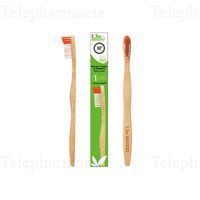 EKO BAMBOO Brosse &agrave; dents adulte en bambou poils souples rouge