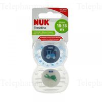 NUK Trendline lot de 2 sucettes gar&ccedil;on physio 18 - 36 mois