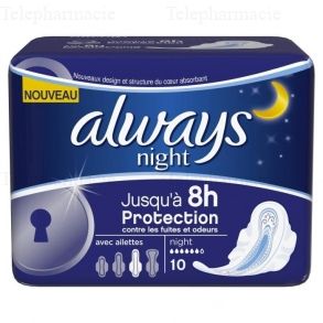 Serviettes hygi&eacute;niques Ultra Night avec ailettes - 10 serviettes
