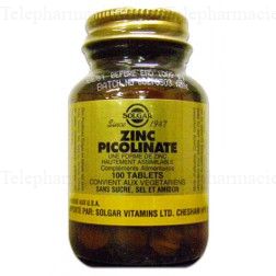 SOLGAR Zinc picolinate 100 comprim&eacute;s