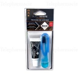 SUPERWHITE Trousse de voyage Black Edition: brosse &agrave; dents de voyage + dentifrice 15ml