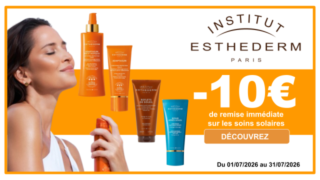 TEST INSTITUT ESTHEDERM -10&euro; de remise imm&eacute;diate sur les soins solaires