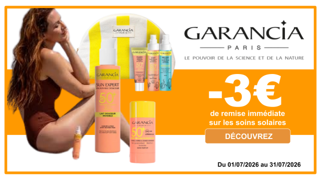 GARANCIA -3&euro; de remise TEST imm&eacute;diate sur les soins solaires